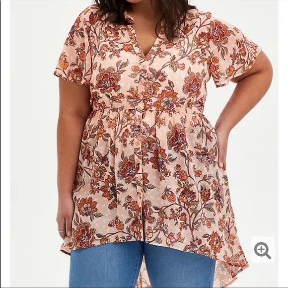 NWT Torrid Lexie Pink Floral Chiffon Tunic Blouse Top - Picture 1 of 6